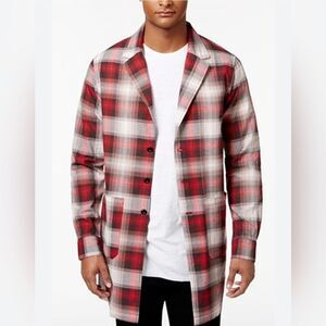 Jaywalker Mens Trench Style Extended Button Up Shirt, Red, Size Small, NWT